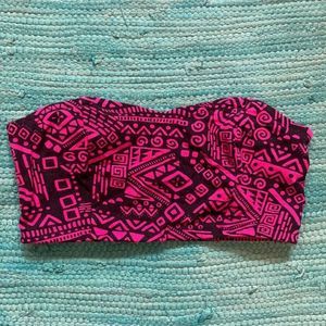Decree pink Bandeau top, small, abstract / tribal